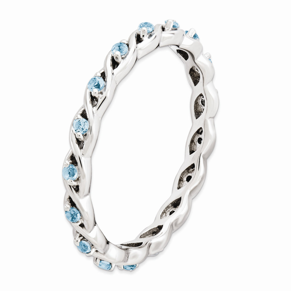 Alternate view of the 2.5mm Rhodium Plated Sterling Silver Stackable Blue Topaz Twist Band by The Black Bow Jewelry Co.