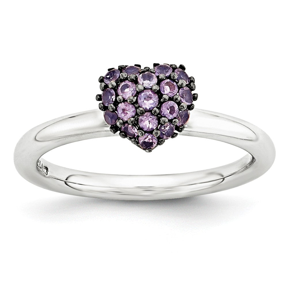 Sterling Silver Amethyst Cluster Stackable Expressions 8mm Heart Ring, Item R11126 by The Black Bow Jewelry Co.