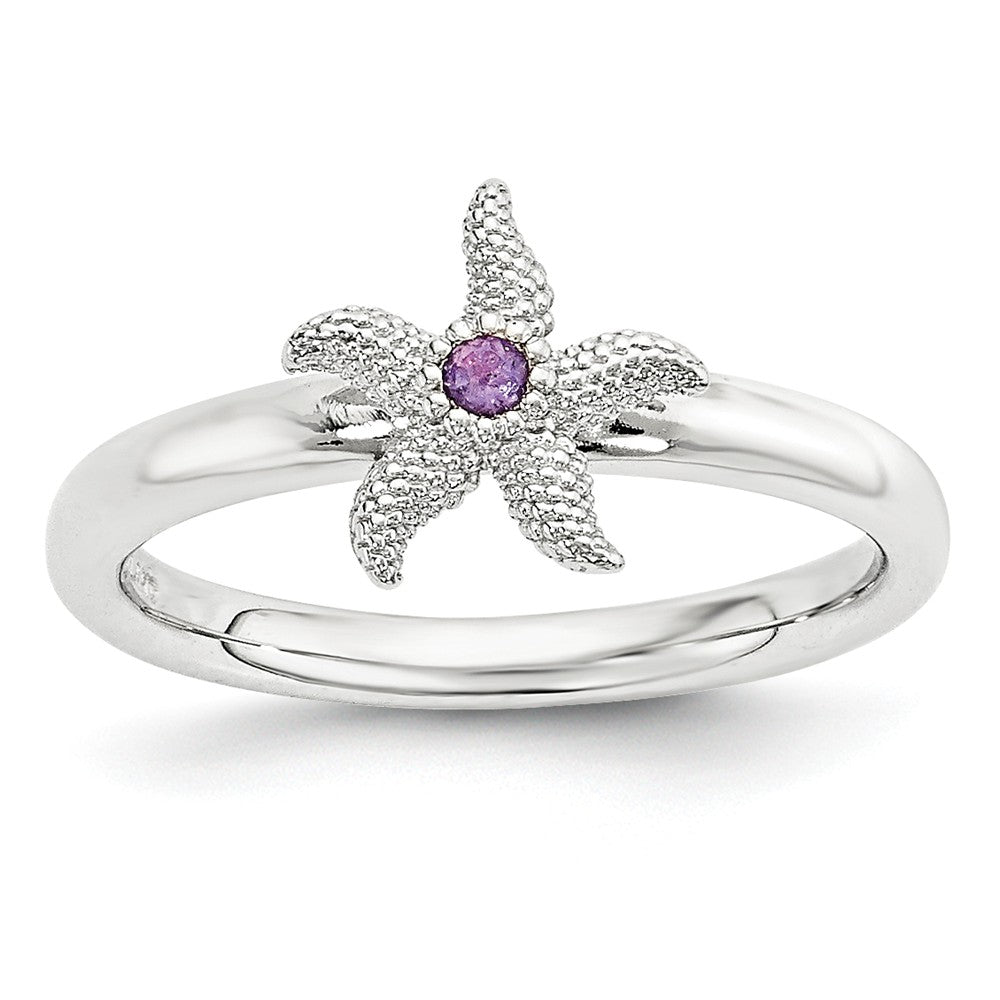 Sterling Silver Stackable Expressions Amethyst 10mm Starfish Ring, Item R11128 by The Black Bow Jewelry Co.
