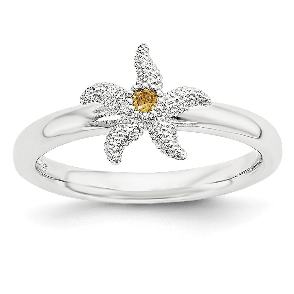 Sterling Silver Stackable Expressions Citrine 10mm Starfish Ring, Item R11130 by The Black Bow Jewelry Co.