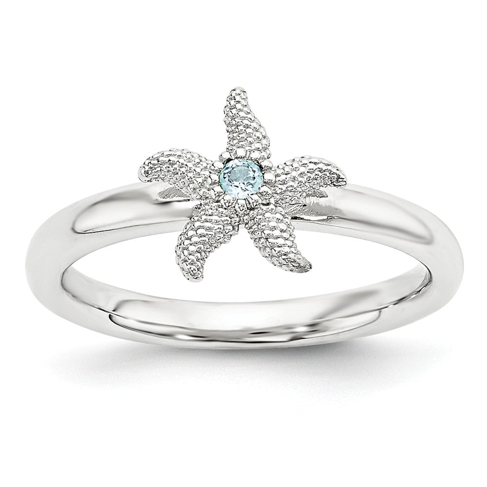 Sterling Silver Stackable Expressions Blue Topaz 10mm Starfish Ring, Item R11131 by The Black Bow Jewelry Co.