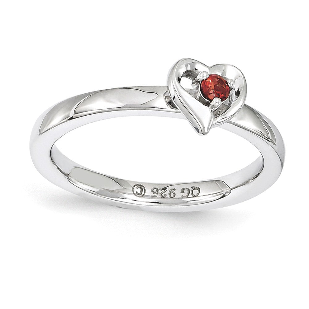 Sterling Silver Stackable Expressions Garnet 6mm Heart Ring, Item R11144 by The Black Bow Jewelry Co.