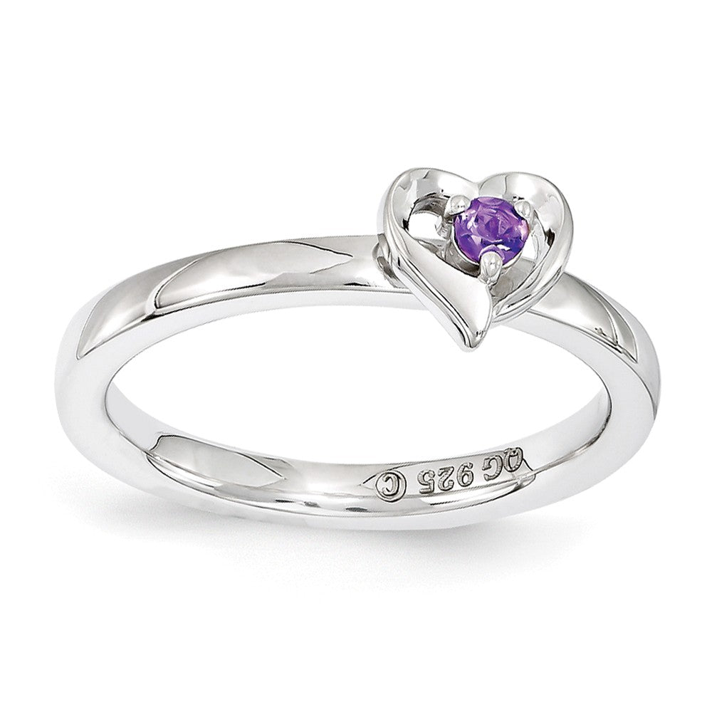 Sterling Silver Stackable Expressions Amethyst 6mm Heart Ring, Item R11145 by The Black Bow Jewelry Co.