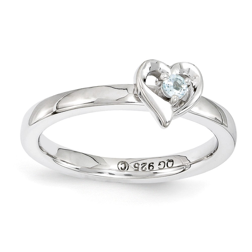 Sterling Silver Stackable Expressions Aquamarine 6mm Heart Ring, Item R11146 by The Black Bow Jewelry Co.