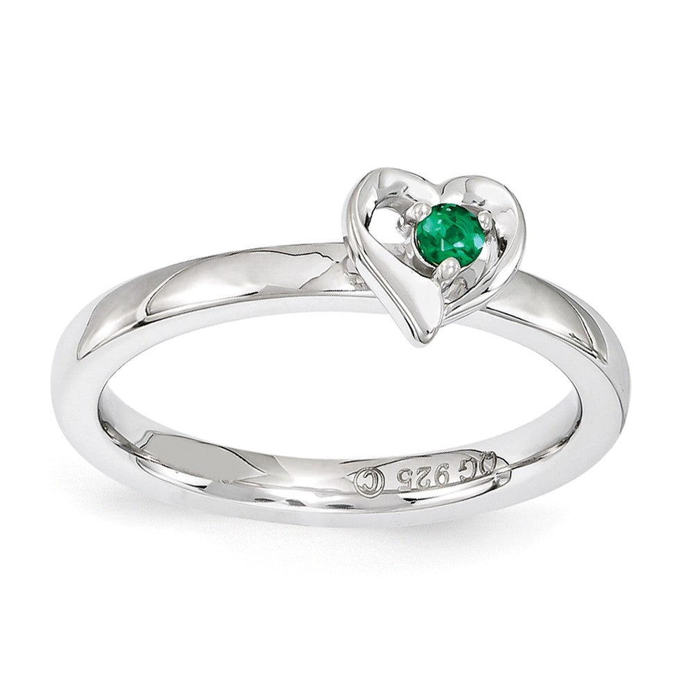Sterling Silver Stackable Expressions Created Emerald 6mm Heart Ring, Item R11148 by The Black Bow Jewelry Co.