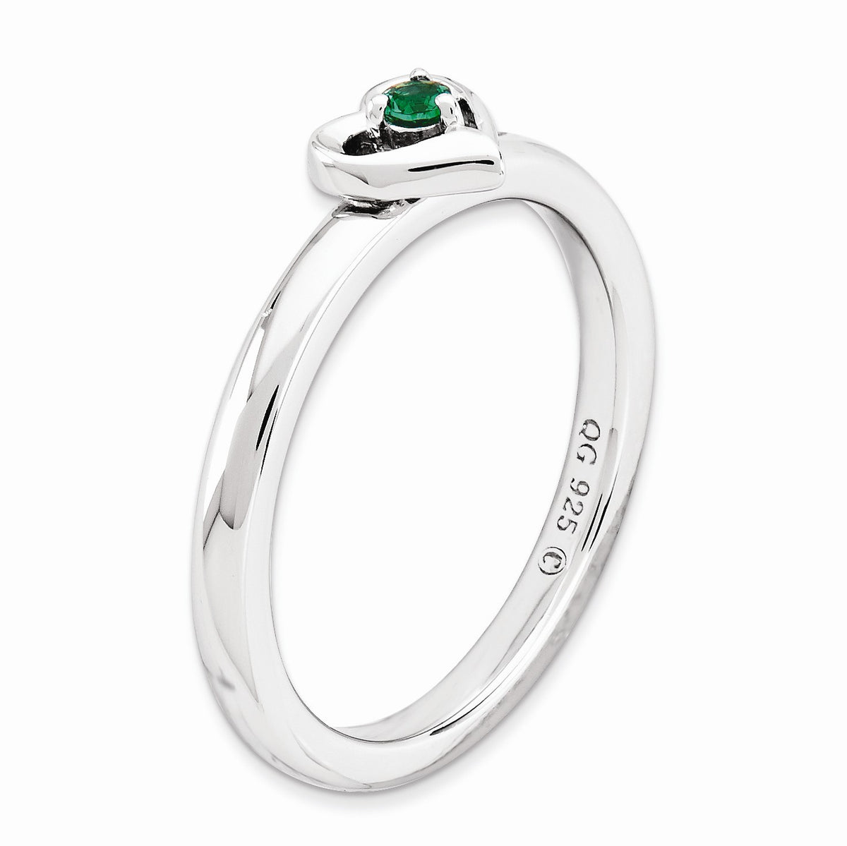 Alternate view of the Sterling Silver Stackable Expressions Created Emerald 6mm Heart Ring by The Black Bow Jewelry Co.