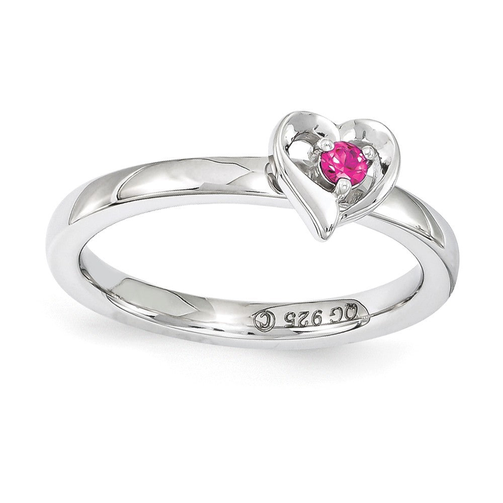 Sterling Silver Stackable Expressions Created Ruby 6mm Heart Ring, Item R11150 by The Black Bow Jewelry Co.