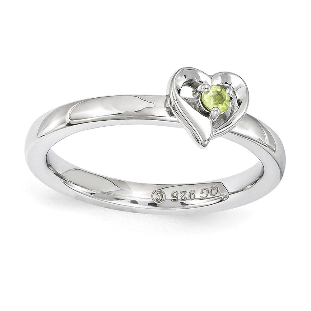 Sterling Silver Stackable Expressions Peridot 6mm Heart Ring, Item R11151 by The Black Bow Jewelry Co.