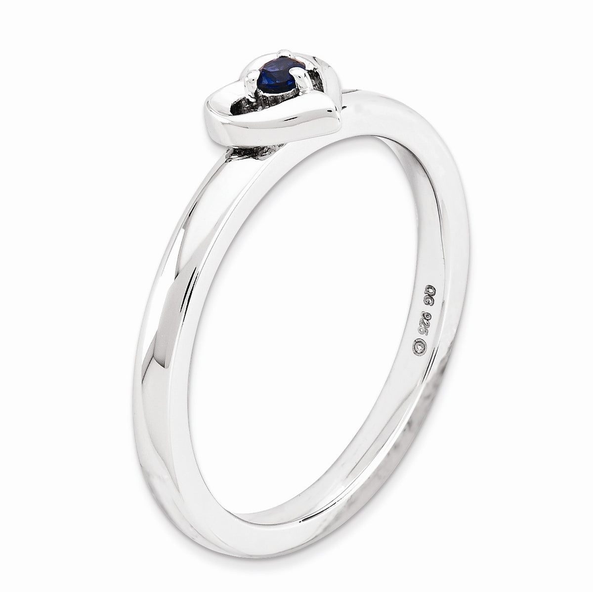 Alternate view of the Sterling Silver Stackable Expressions Created Sapphire 6mm Heart Ring by The Black Bow Jewelry Co.