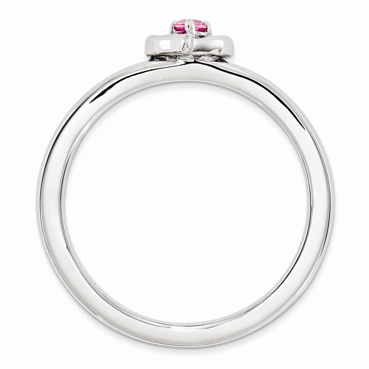 Alternate view of the Sterling Silver Stackable Created Pink Sapphire 6mm Heart Ring by The Black Bow Jewelry Co.
