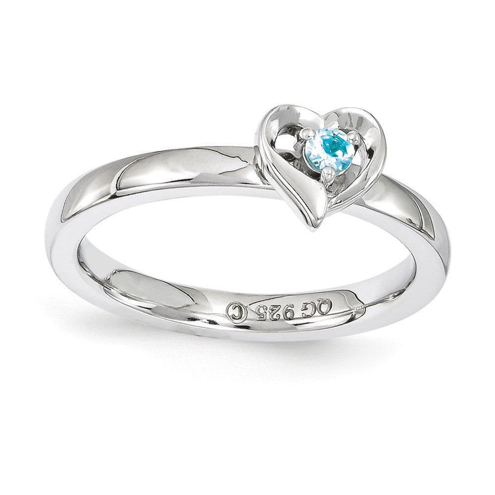 Sterling Silver Stackable Expressions Blue Topaz 6mm Heart Ring, Item R11155 by The Black Bow Jewelry Co.