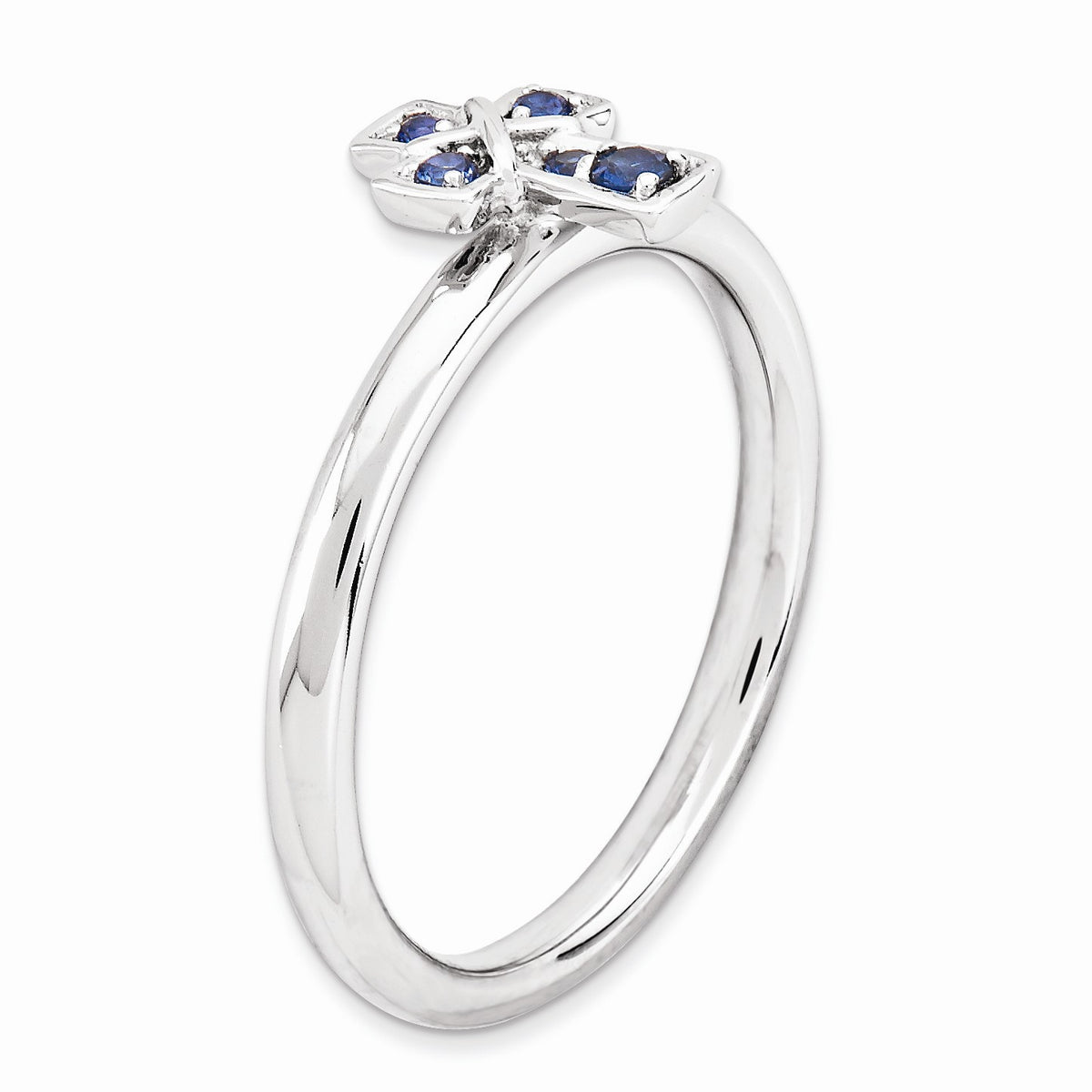 Alternate view of the Rhodium Sterling Silver Stackable Created Sapphire 9mm Cross Ring by The Black Bow Jewelry Co.
