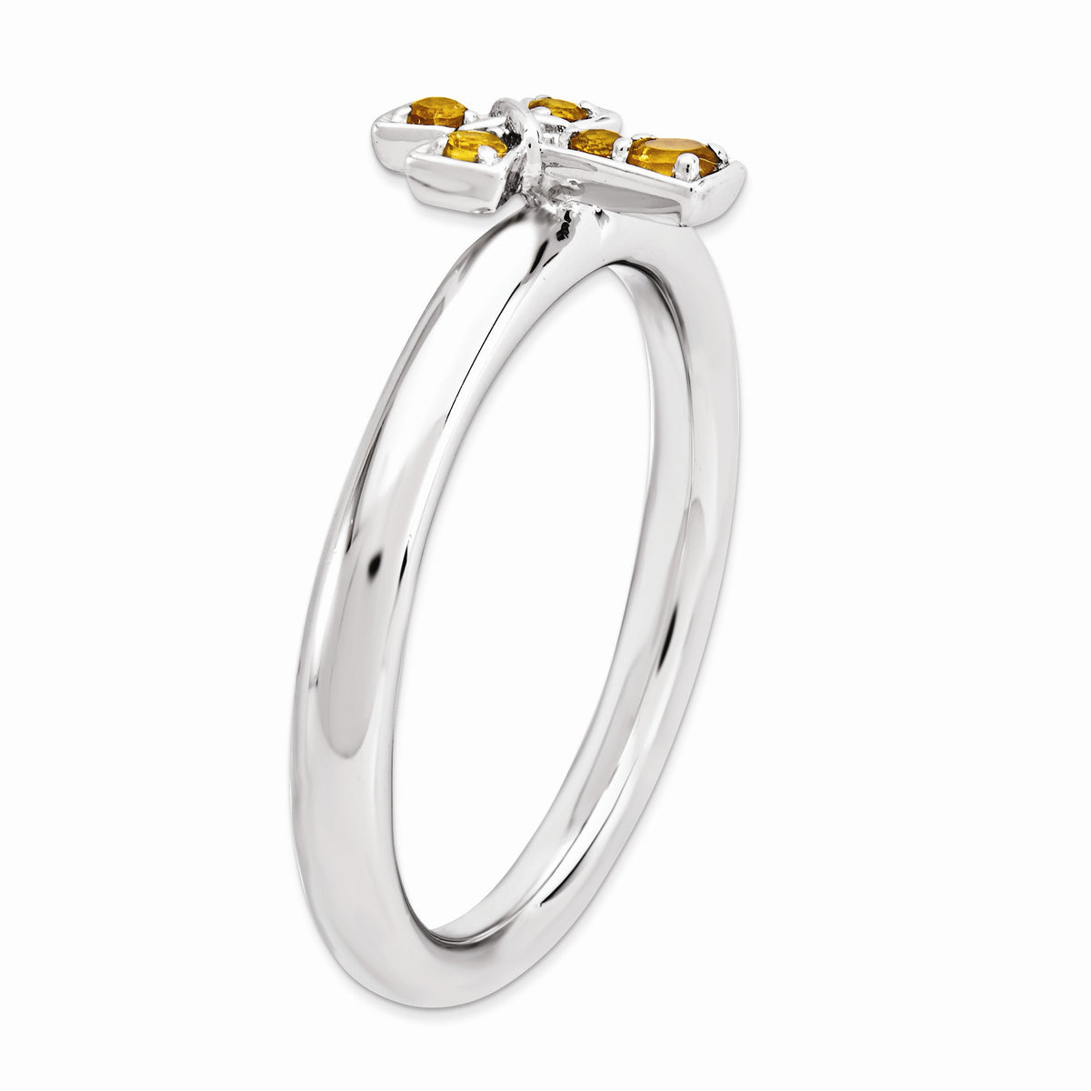Alternate view of the Rhodium Plated Sterling Silver Stackable Citrine 9mm Cross Ring by The Black Bow Jewelry Co.