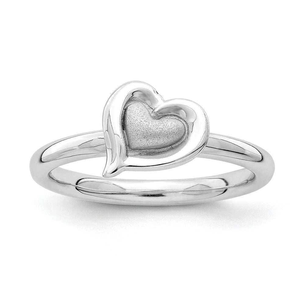 Rhodium Plated Sterling Silver Stackable 9mm Heart Ring, Item R11169 by The Black Bow Jewelry Co.