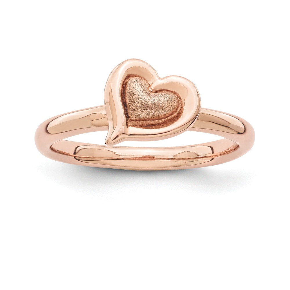 Rose Gold Tone Plated Sterling Silver Stackable 9mm Heart Ring, Item R11170 by The Black Bow Jewelry Co.