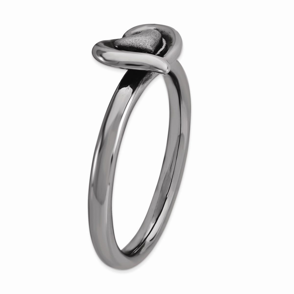 Alternate view of the Black Plated Sterling Silver Stackable 9mm Heart Ring by The Black Bow Jewelry Co.