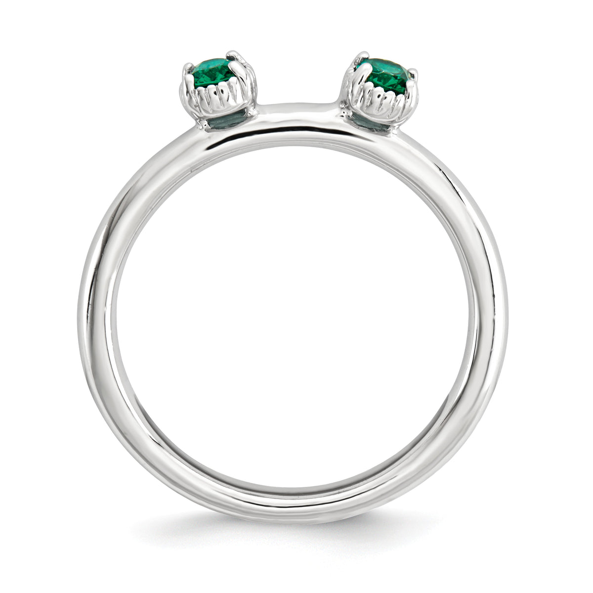 Alternate view of the Sterling Silver Stackable Created Emerald Oval Two Stone Ring by The Black Bow Jewelry Co.