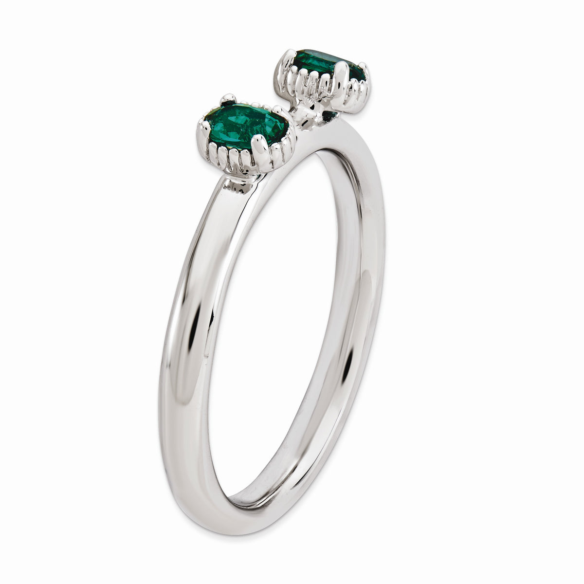 Alternate view of the Sterling Silver Stackable Created Emerald Oval Two Stone Ring by The Black Bow Jewelry Co.