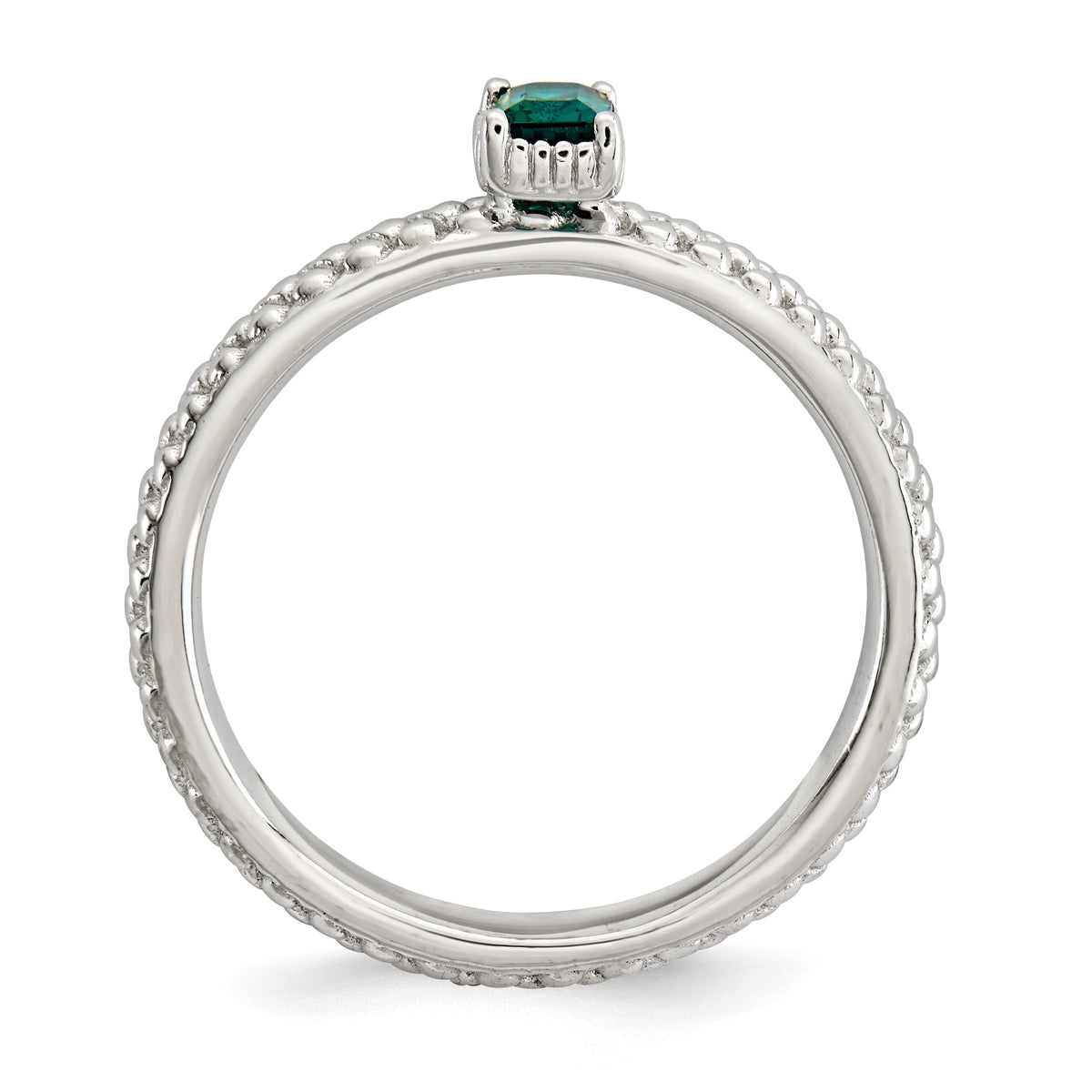 Alternate view of the Sterling Silver Stackable Created Emerald Octagon Solitaire Ring by The Black Bow Jewelry Co.