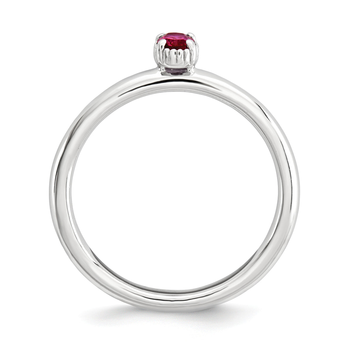 Alternate view of the Sterling Silver Stackable Created Ruby Oval Single Stone Ring by The Black Bow Jewelry Co.