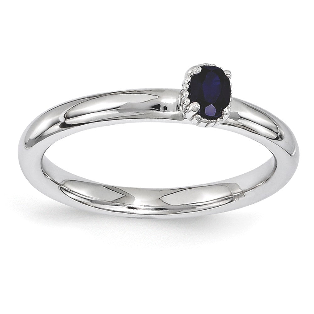 Sterling Silver Stackable Created Sapphire Oval Single Stone Ring, Item R11190 by The Black Bow Jewelry Co.