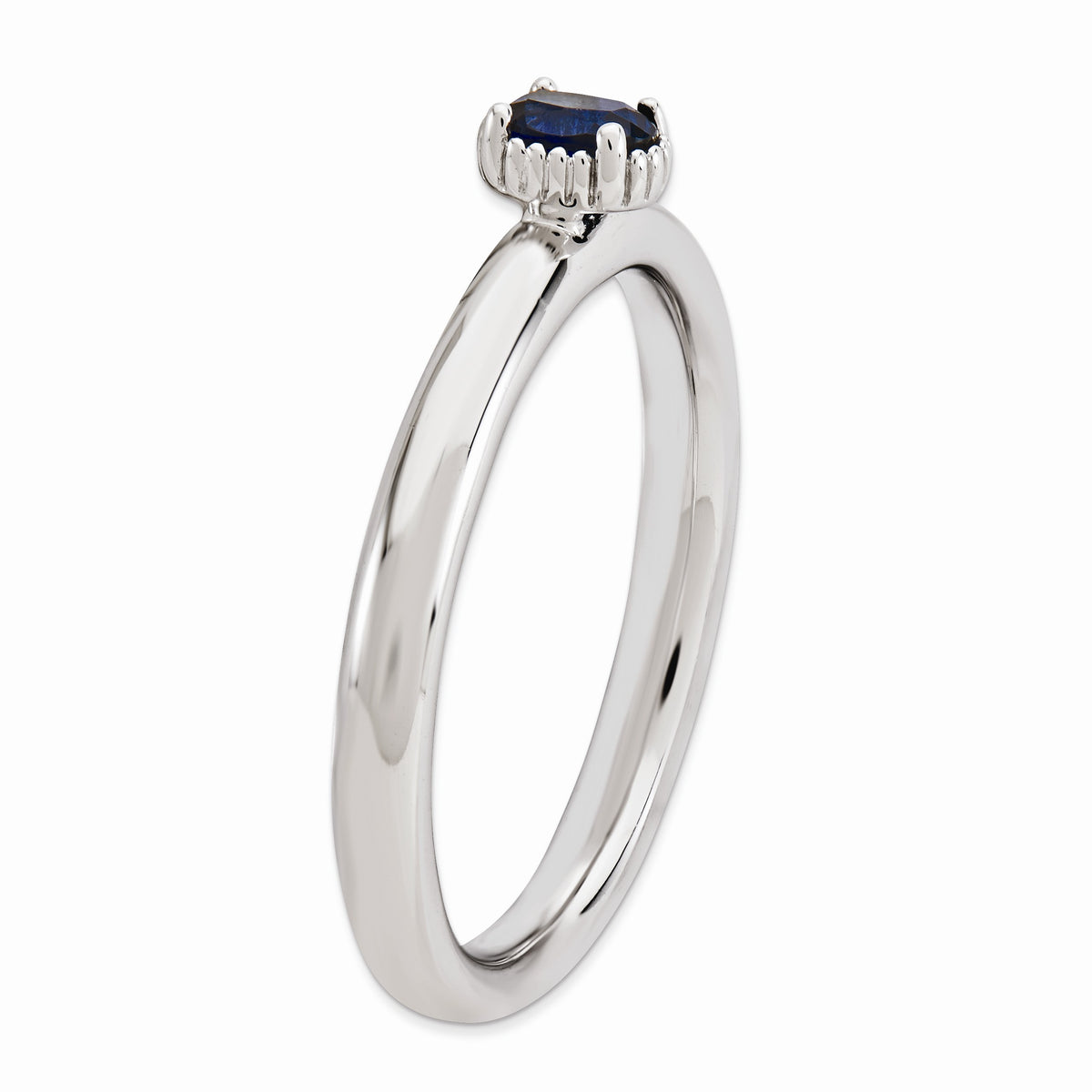 Alternate view of the Sterling Silver Stackable Created Sapphire Oval Single Stone Ring by The Black Bow Jewelry Co.