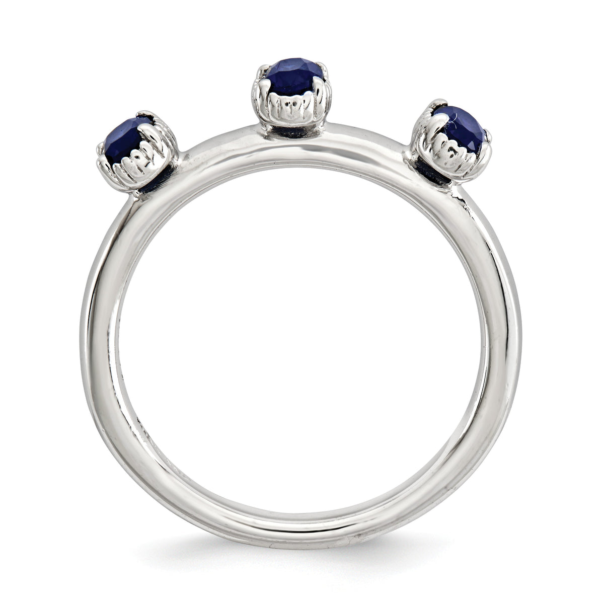 Alternate view of the Sterling Silver Stackable Created Sapphire Oval Three Stone Ring by The Black Bow Jewelry Co.
