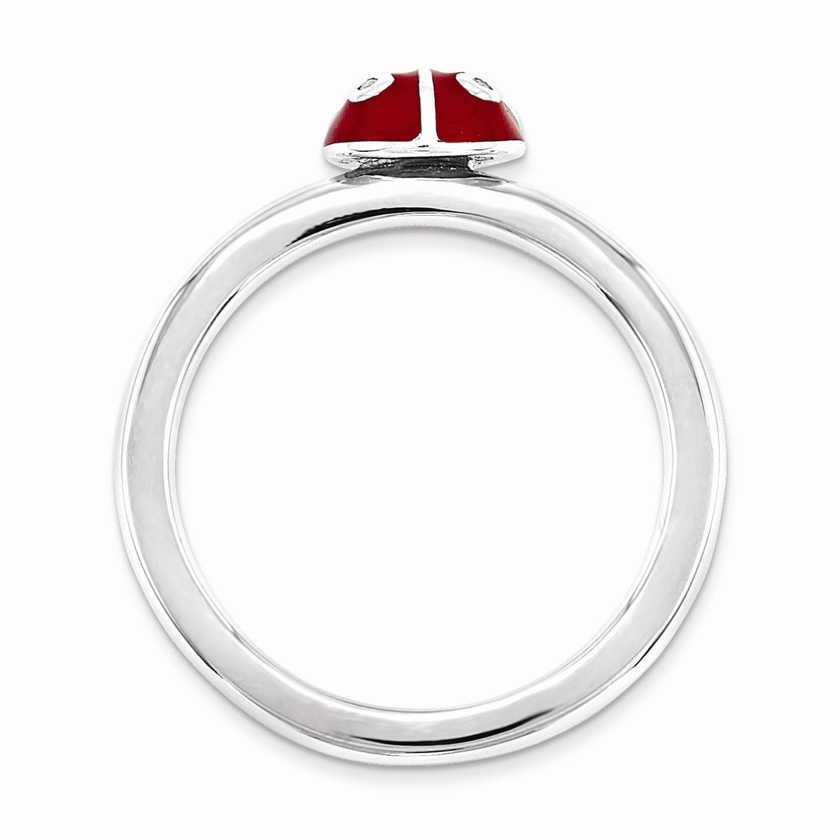 Alternate view of the Sterling Silver Stackable Enamel .015Ctw Diamond 7mm Ladybug Ring by The Black Bow Jewelry Co.