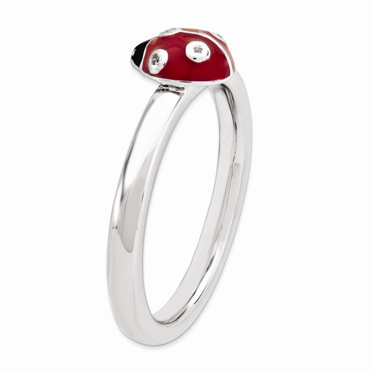 Alternate view of the Sterling Silver Stackable Enamel .015Ctw Diamond 7mm Ladybug Ring by The Black Bow Jewelry Co.