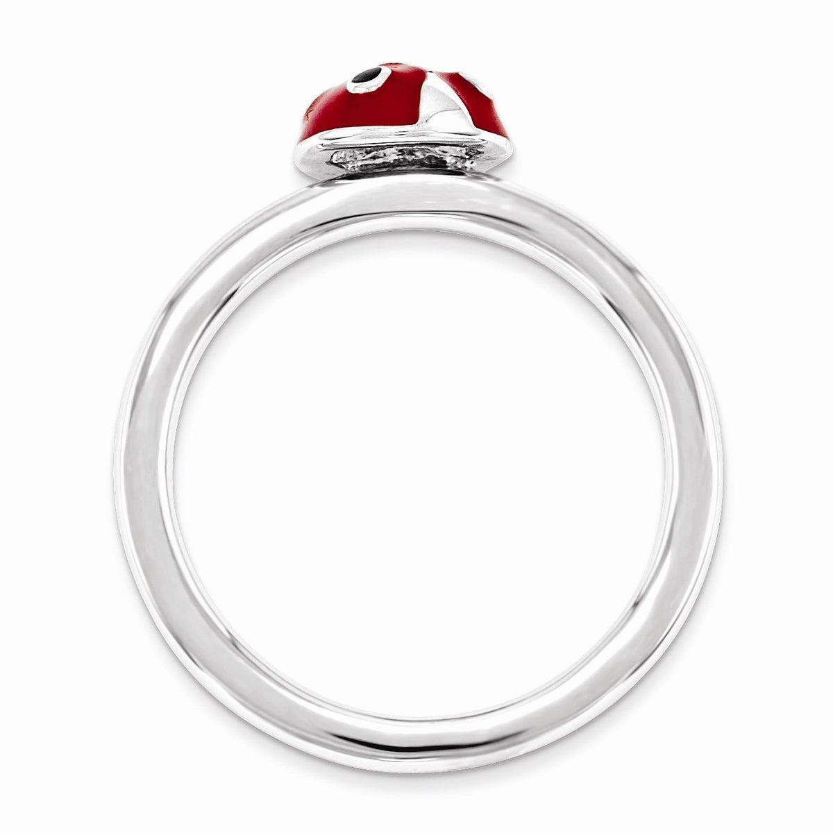 Alternate view of the Sterling Silver Stackable Red &amp; Black Enamel 8mm Ladybug Ring by The Black Bow Jewelry Co.