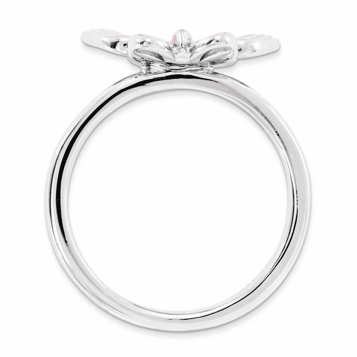 Alternate view of the Sterling Silver &amp; Pink Enamel Stackable 12mm Butterfly Ring by The Black Bow Jewelry Co.