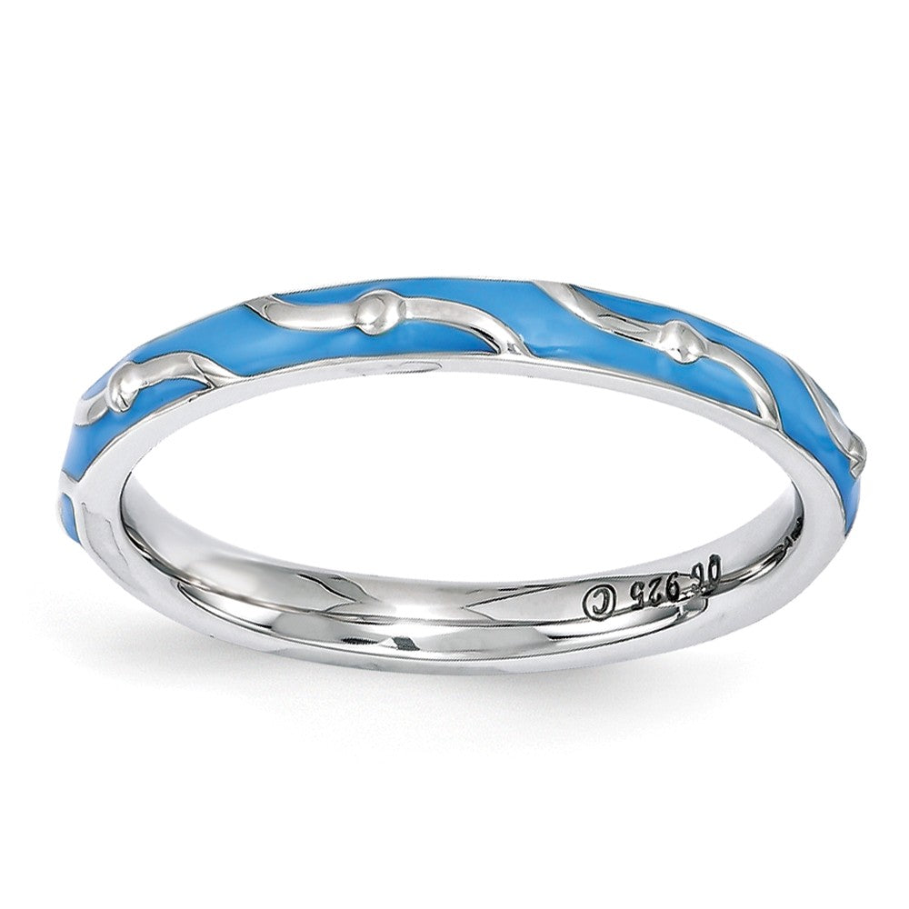 2.5mm Sterling Silver Stackable Expressions Blue Enamel Band, Item R11204 by The Black Bow Jewelry Co.