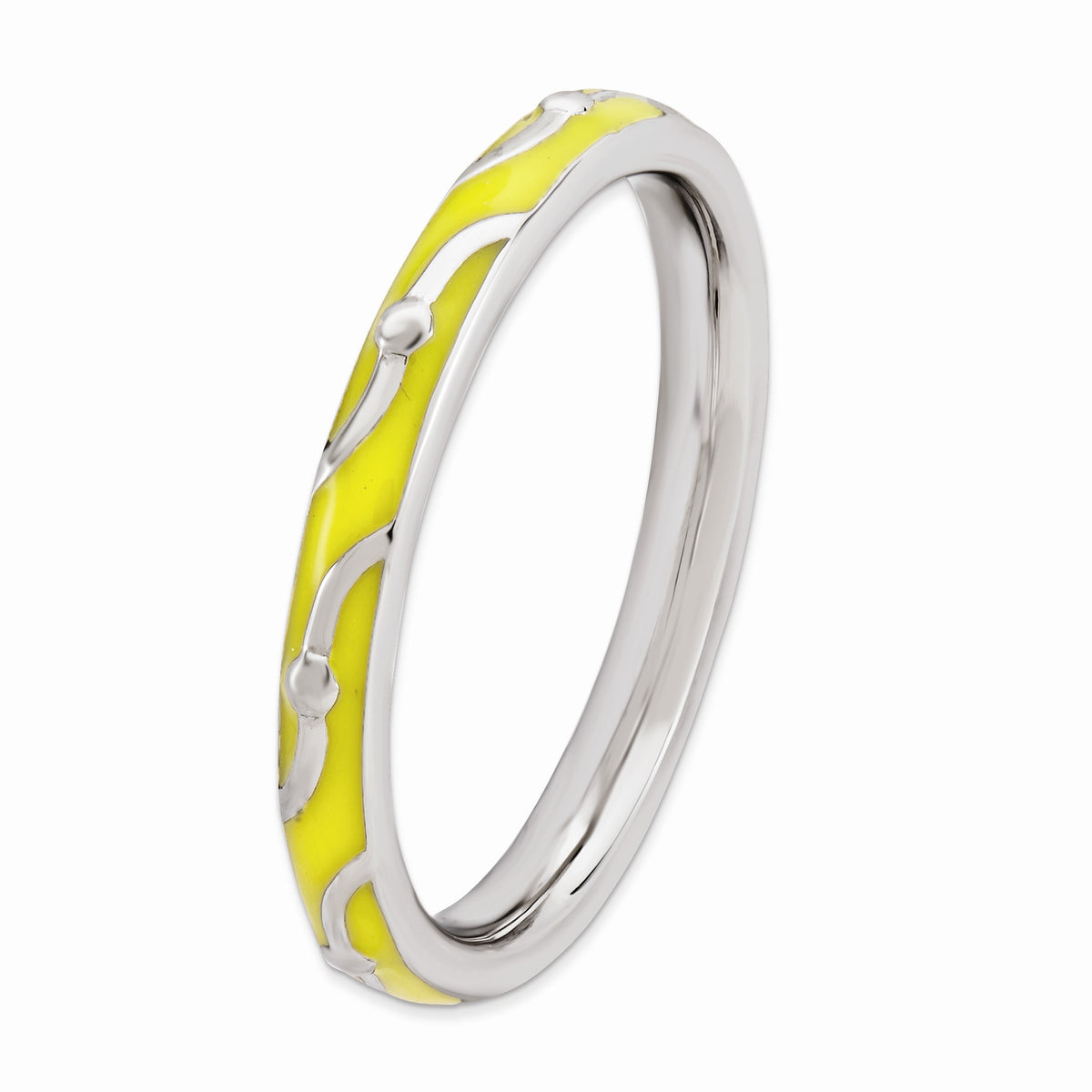 Alternate view of the 2.5mm Sterling Silver Stackable Expressions Yellow Enamel Band by The Black Bow Jewelry Co.