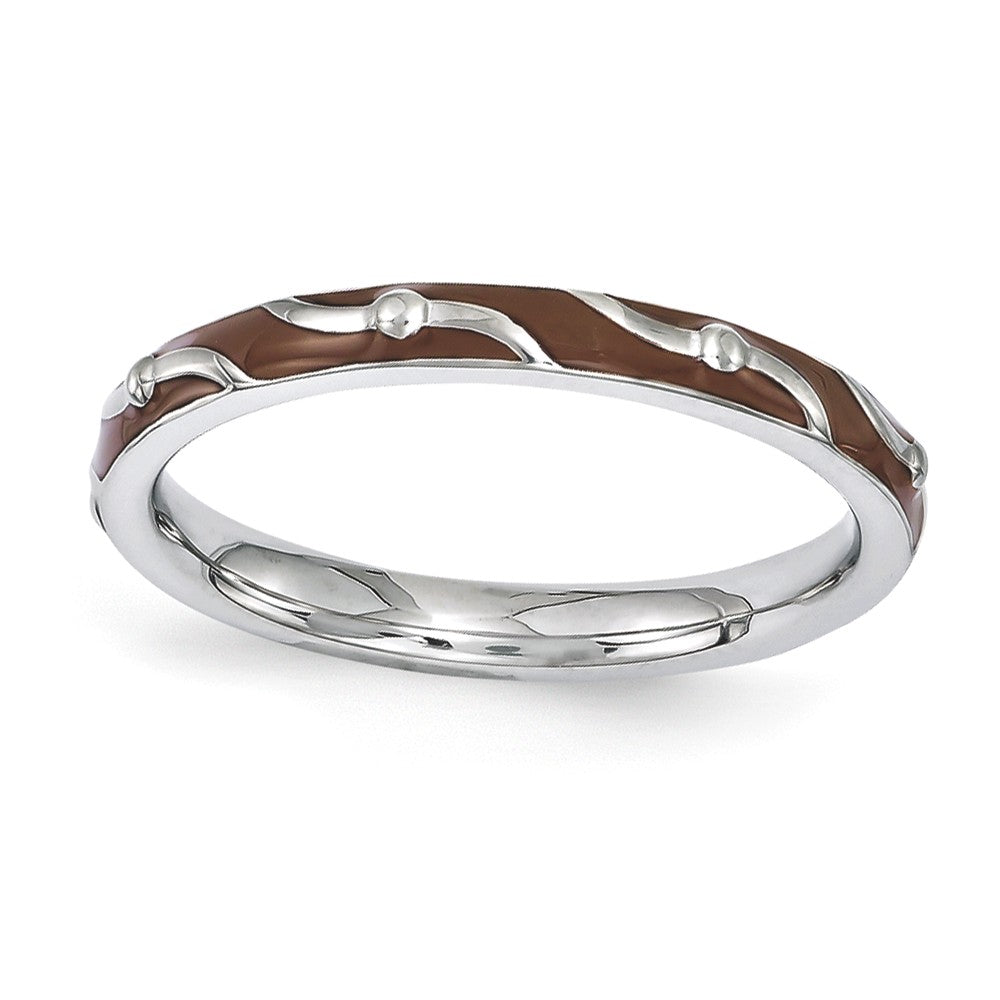 2.5mm Sterling Silver Stackable Expressions Brown Enamel Band, Item R11207 by The Black Bow Jewelry Co.