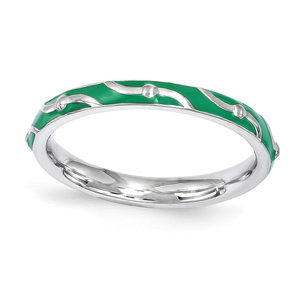 2.5mm Sterling Silver Stackable Expressions Green Enamel Band, Item R11208 by The Black Bow Jewelry Co.