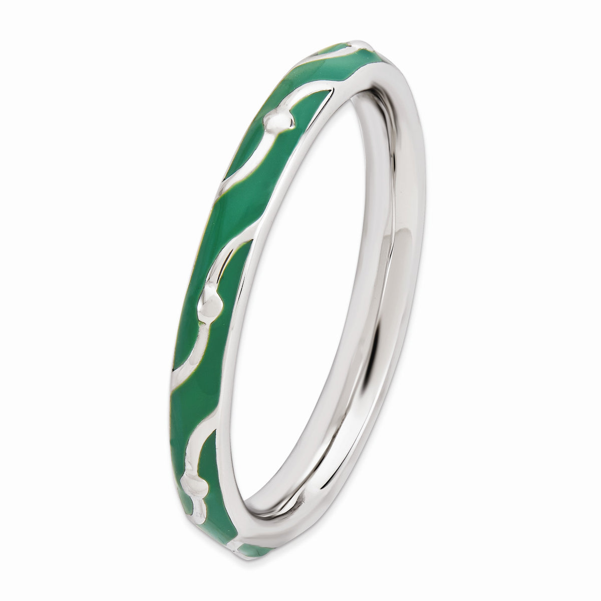 Alternate view of the 2.5mm Sterling Silver Stackable Expressions Green Enamel Band by The Black Bow Jewelry Co.