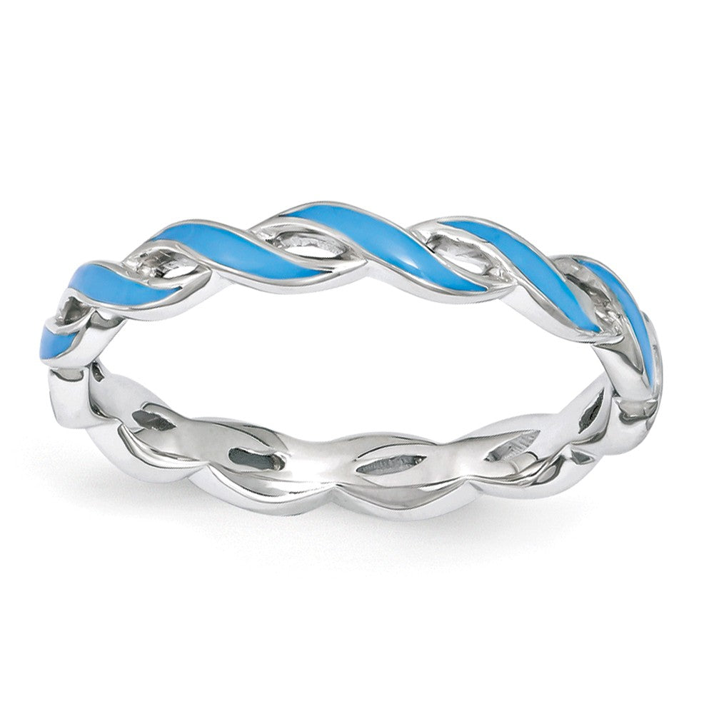 2mm Sterling Silver Stackable Expressions Blue Enamel Swirl Band, Item R11214 by The Black Bow Jewelry Co.