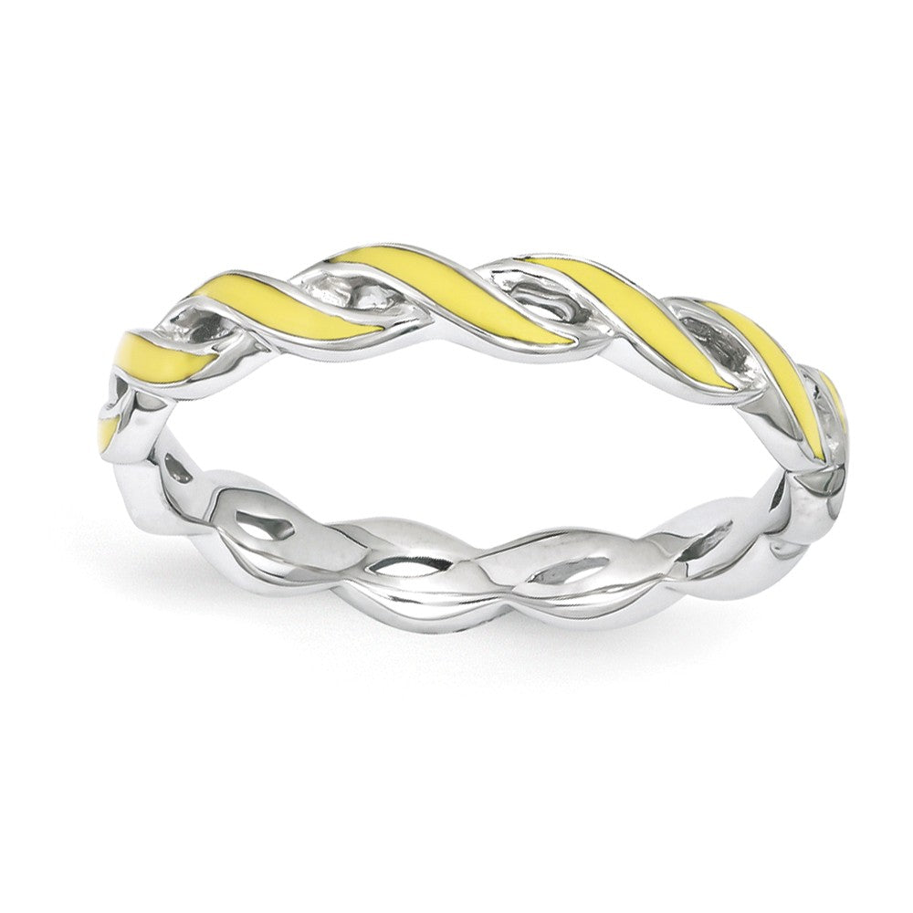 2mm Sterling Silver Stackable Expressions Yellow Enamel Swirl Band, Item R11215 by The Black Bow Jewelry Co.