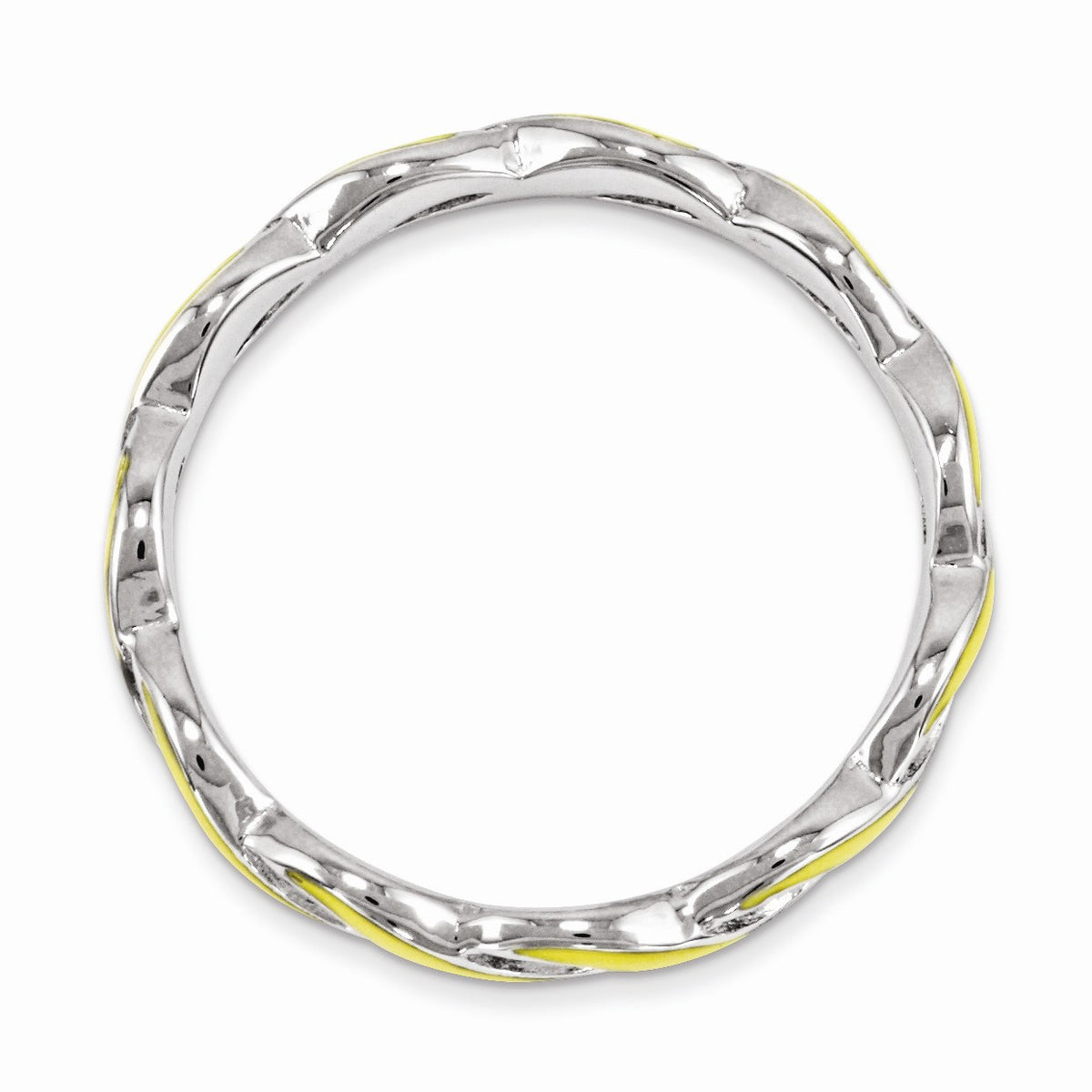 Alternate view of the 2mm Sterling Silver Stackable Expressions Yellow Enamel Swirl Band by The Black Bow Jewelry Co.