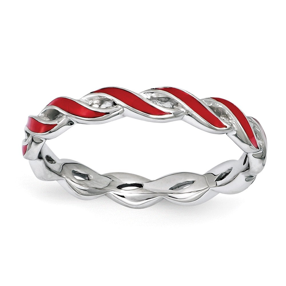 2mm Sterling Silver Stackable Expressions Red Enamel Swirl Band, Item R11216 by The Black Bow Jewelry Co.