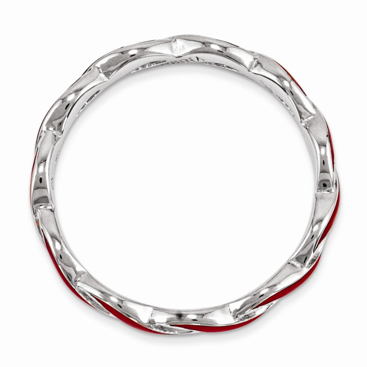 Alternate view of the 2mm Sterling Silver Stackable Expressions Red Enamel Swirl Band by The Black Bow Jewelry Co.