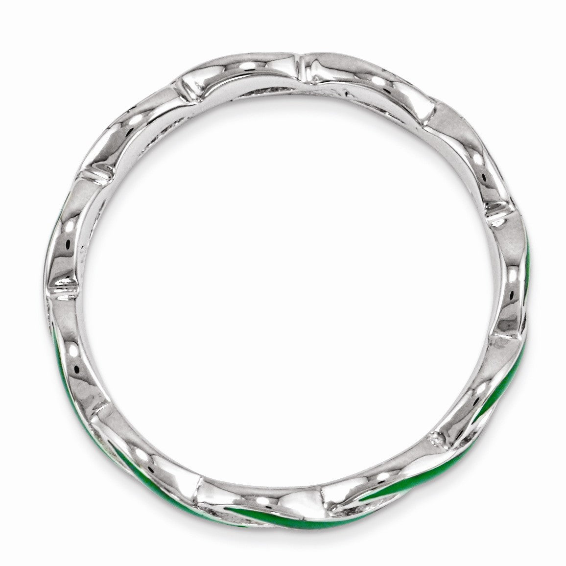 Alternate view of the 2mm Sterling Silver Stackable Expressions Green Enamel Swirl Band by The Black Bow Jewelry Co.