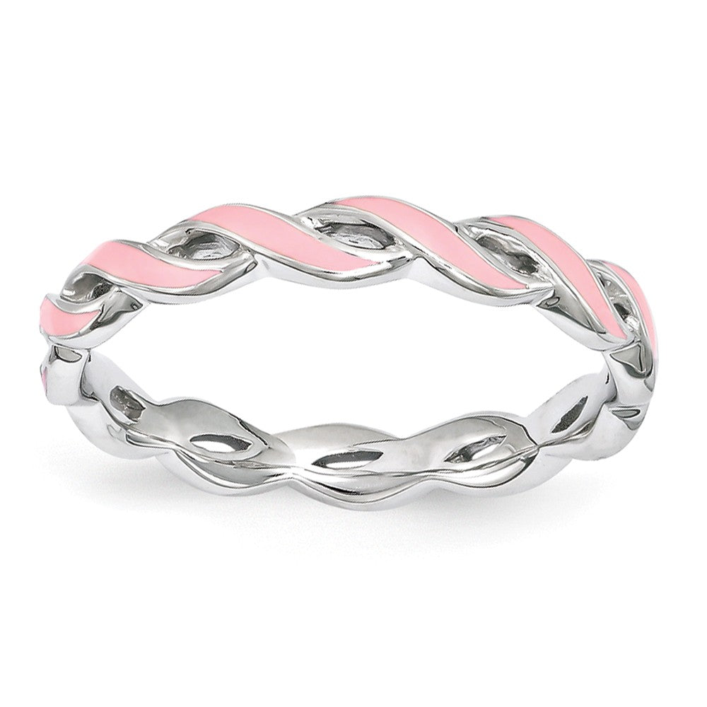 2mm Sterling Silver Stackable Expressions Pink Enamel Swirl Band, Item R11221 by The Black Bow Jewelry Co.