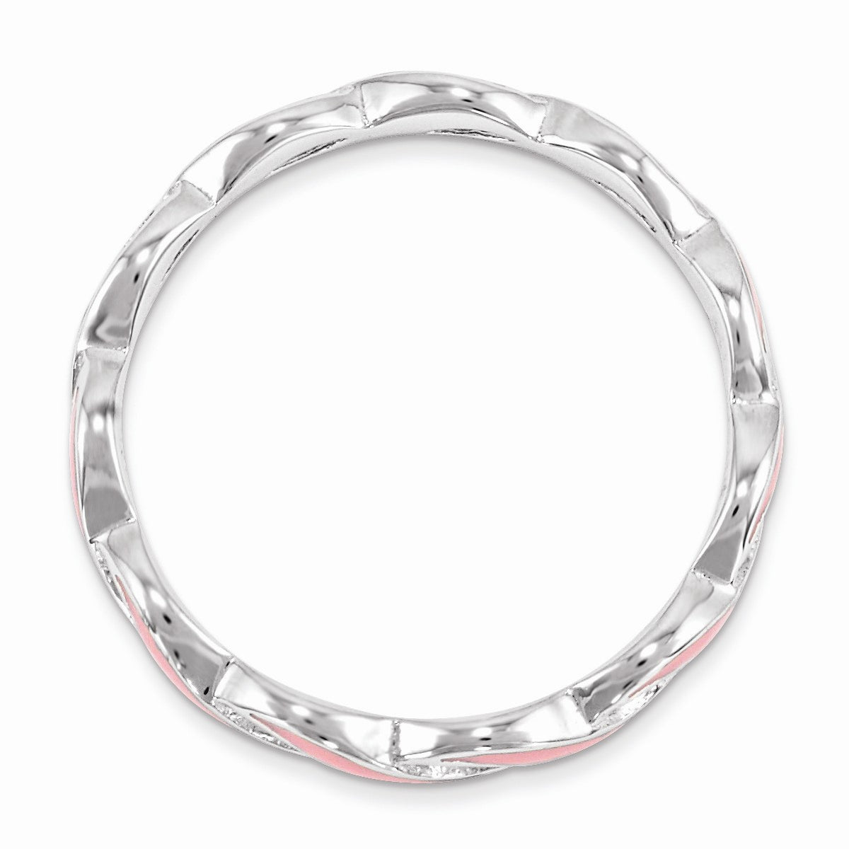 Alternate view of the 2mm Sterling Silver Stackable Expressions Pink Enamel Swirl Band by The Black Bow Jewelry Co.