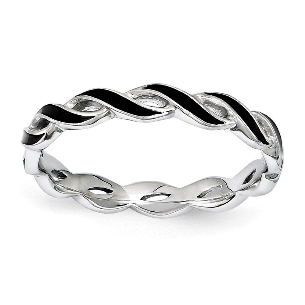 2mm Sterling Silver Stackable Expressions Black Enamel Swirl Band, Item R11223 by The Black Bow Jewelry Co.