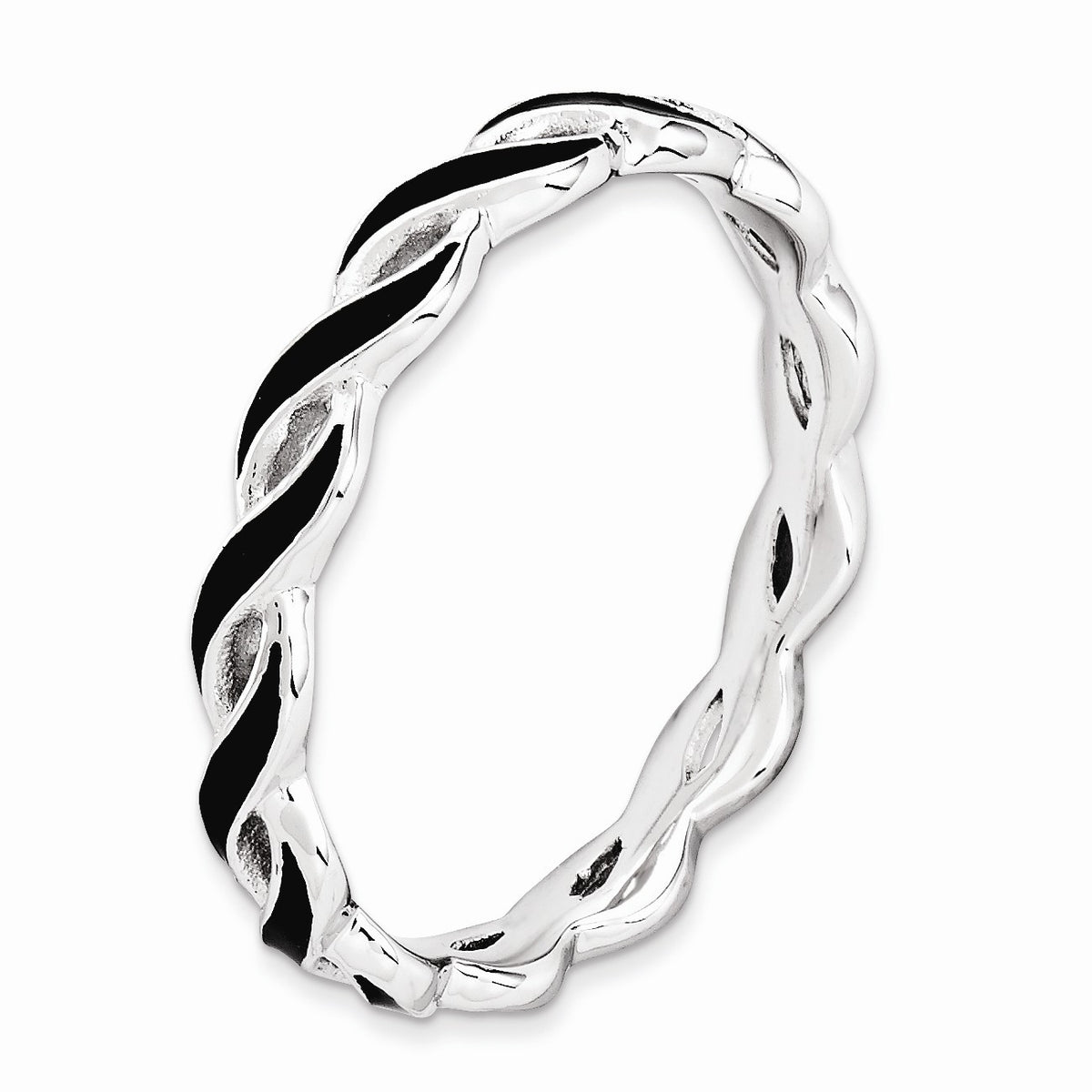 Alternate view of the 2mm Sterling Silver Stackable Expressions Black Enamel Swirl Band by The Black Bow Jewelry Co.