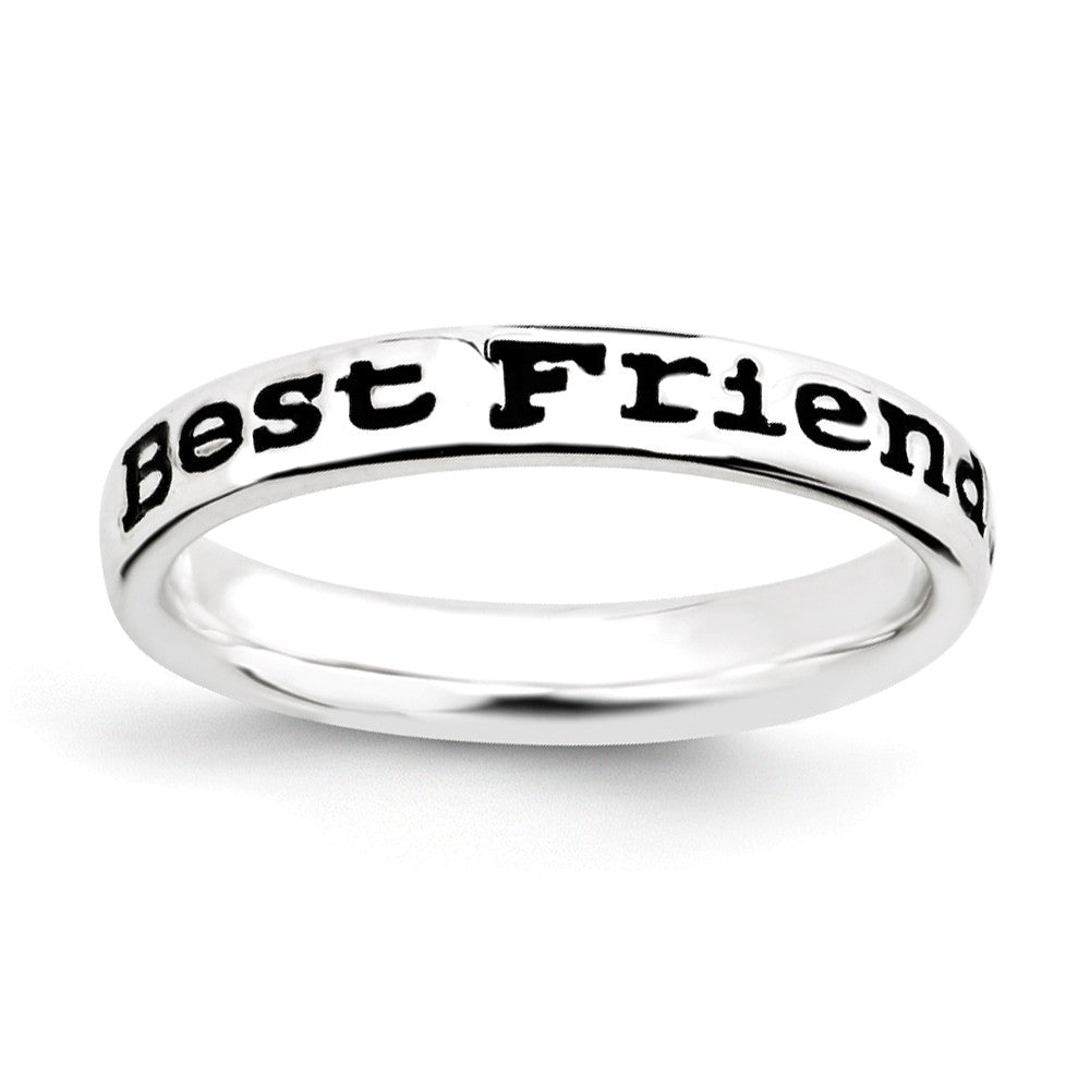 3.5mm Sterling Silver Stackable Black Enamel Best Friends Script Band, Item R11228 by The Black Bow Jewelry Co.