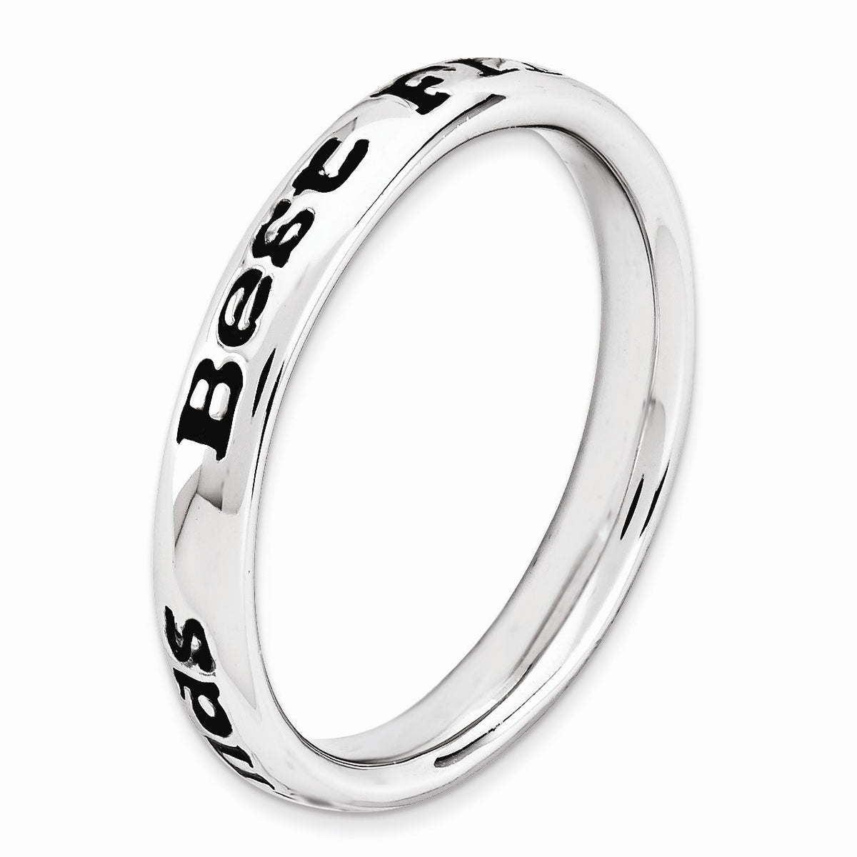 Alternate view of the 3.5mm Sterling Silver Stackable Black Enamel Best Friends Script Band by The Black Bow Jewelry Co.