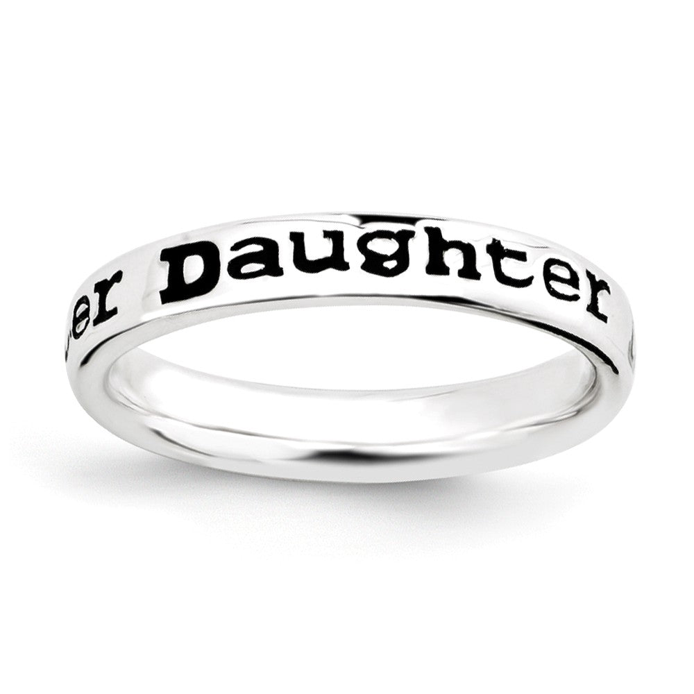 3.5mm Sterling Silver Stackable Black Enamel Daughter Script Band, Item R11231 by The Black Bow Jewelry Co.