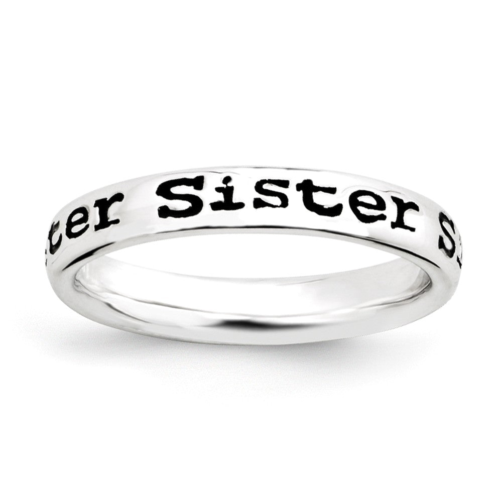 3.5mm Sterling Silver Stackable Black Enamel Sister Script Band, Item R11232 by The Black Bow Jewelry Co.
